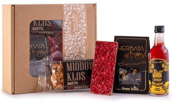 Box prezentowy kraftowy syrop malinowy zestaw herbata czekolada lio baton - Green Touch