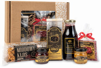 Box prezentowy kraftowy zestaw herbata sok naturalny czekolada miód baton - Green Touch