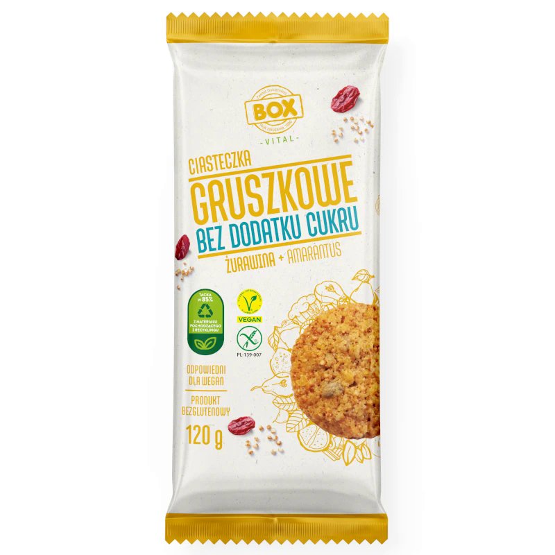 Zakład Produkcji Cukierniczej "Box" Zakład Produkcji Cukierniczej "Box" Box Wegańskie Ciastko Bezglutenowe - Gruszkowe Z Żurawiną I Amarantusem - (120G)