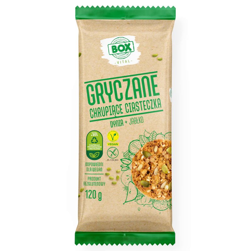 Zakład Produkcji Cukierniczej "Box" BOX wegańskie ciastko bezglutenowe - Gryczane z dynią i jabłkiem - (120g)