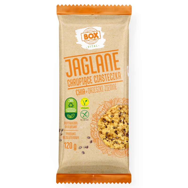 Zakład Produkcji Cukierniczej "Box" BOX wegańskie ciastko bezglutenowe - Jaglane z chia i orzeszkami ziemnymi - (120g)