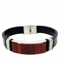 Bransoleta Męska Bursztyn Stal Skóra Elegancka