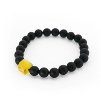 Bransoletka  czarny onyks, żółty bursztyn bałtycki, srebro 925  pozłacane,  7253