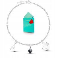 Bransoletka damska koniczynka czarny turmalin z literka na szczęście ag 925