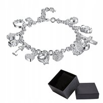 Bransoletka Damska Srebrna Łańcuszki 13 Zawieszek Charms 925 Kryształki