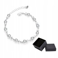 Bransoletka Damska Srebrna Łańcuszki Kuleczki Kryształki Cienka Delikatna