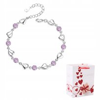 Bransoletka Damska Srebrna Łańcuszki Serduszka Różowe Kryształki Na Prezent