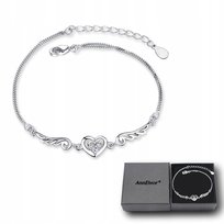 Bransoletka Damska Srebrna Łańcuszki Serduszka Skrzydła Anioła Kryształki