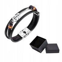 Bransoletka Męska Czarna Skórzana Zapleciona Gitara Stal Chirurgiczna