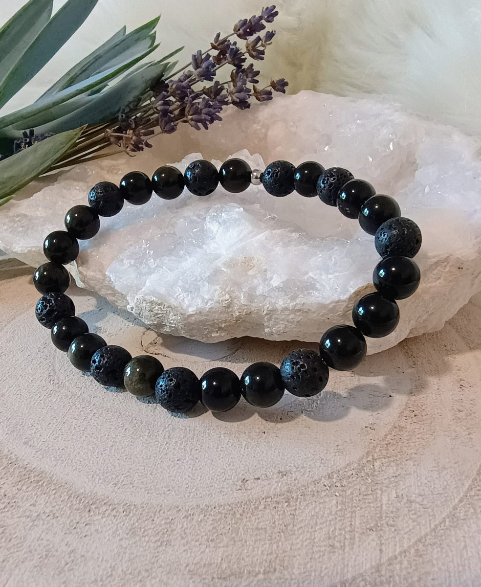 Bransoletka męska - Lawa wulkaniczna, Obsydian / Dark Empath - Inna ...