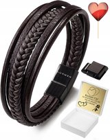 Bransoletka Męska Skórzana Brązowa Skóra Pleciona Regulowana Z Grawerem