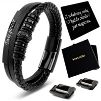Bransoletka Męska Skórzana Czarna Regulowana 21-24Cm! Jakość Versatile Versatile