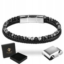 Bransoletka Męska ze Skóry Koraliki Regulowana Dla Chłopaka Taty Męża FoxyJewellery