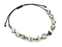 Bransoletka różaniec jaspis dalmatyński hematyt regulowana krzyż