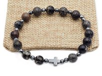 Bransoletka różaniec na rękę jaspis brązowo czarny sakwa