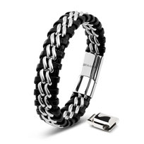 Bransoletka skórzana SERASAR dla mężczyzn [Steel] - srebrna 20 cm - ze stalowym zapięciem magnetycznym - w zestawie pudełko prezentowe SERASAR