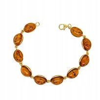 Bransoletka srebrna 925 POZŁACANA z bursztynem naturalnym delikatna