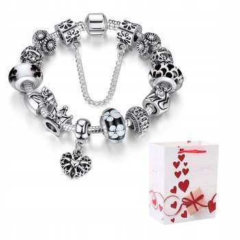 Bransoletka Srebrna Modułowa 20 cm Serce Koraliki Charms Beads Czarna - Ann Eivor