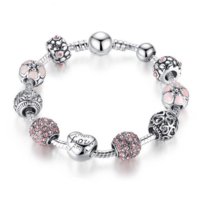 Bransoletka Srebrna Modułowa Serce Koraliki Charms Beads Różowa 20 cm