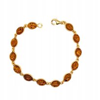 Bransoletka srebrna POZŁACANA z bursztynem bałtyckim srebro 925 delikatna