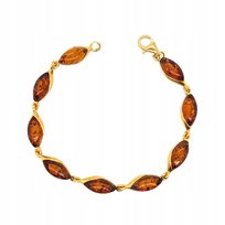 Bransoletka srebrna POZŁACANA z bursztynem bałtyckim srebro 925 delikatna