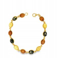 Bransoletka srebrna POZŁACANA z bursztynem bałtyckim srebro delikatna MIX