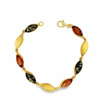 Bransoletka srebrna POZŁACANA z bursztynem bałtyckim srebro ELEGANCKA MIX