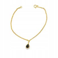 Bransoletka srebrna pozłacana z ONYKSEM CZARNY delikatna SREBRO 925