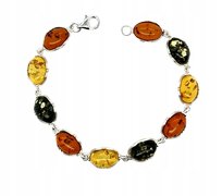 Bransoletka srebrna z bursztynem bałtyckim 925 delikatna kolorowa