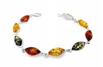 Bransoletka srebrna z bursztynem bałtyckim kolorowa MARKIZA srebro 925