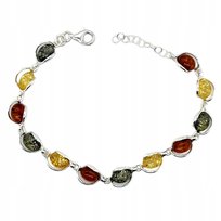 Bransoletka srebrna z bursztynem bałtyckim kolorowa srebro 925