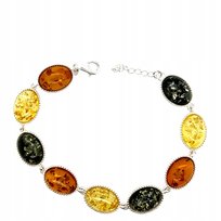 Bransoletka srebrna z bursztynem bałtyckim srebro 925 delikatna kolorowa