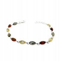 Bransoletka srebrna z bursztynem bałtyckim srebro 925 delikatna kolorowa