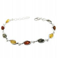 Bransoletka srebrna z bursztynem bałtyckim srebro 925 delikatna KOLOROWA