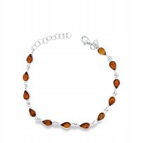 Bransoletka srebrna z bursztynem bałtyckim srebro 925 delikatna KONIAKOWY