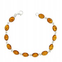 Bransoletka srebrna z bursztynem bałtyckim srebro 925 elegancka KONIAKOWY