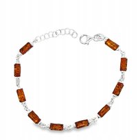 Bransoletka srebrna z bursztynem bałtyckim srebro elegancka KONIAKOWY