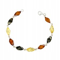 Bransoletka srebrna z bursztynem delikatna kolorowa  SREBRO 925