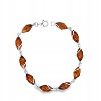 Bransoletka srebrna z bursztynem delikatna koniakowa FILM SREBRO 925