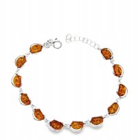 Bransoletka srebrna z bursztynem delikatna koniakowa SREBRO 925