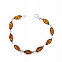 Bransoletka srebrna z bursztynem delikatna koniakowa SREBRO 925