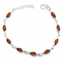 Bransoletka srebrna z bursztynem delikatna koniakowa SREBRO 925