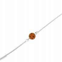 Bransoletka srebrna z bursztynem oczko delikatna koniak srebro 925
