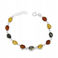 Bransoletka srebrna z bursztynem OWAL kolorowa SREBRO 925