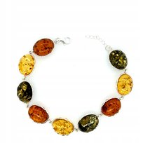 Bransoletka srebrna z bursztynem segmentowa kolorowa FILM SREBRO 925