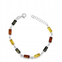 Bransoletka srebrna z bursztynem segmentowa kolorowa  SREBRO 925