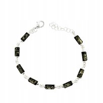 Bransoletka srebrna z bursztynem segmentowa ZIELONY SREBRO 925