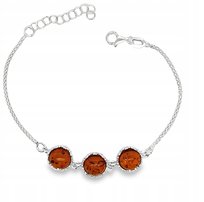 Bransoletka srebrna z bursztynem TRZY KAMIENIE delikatna koniak srebro 925