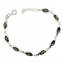 Bransoletka srebrna z zielonym bursztynem delikatna SREBRO 925