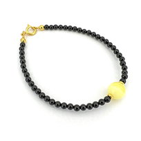 Bransoletka srebro 925 pozłacane bursztyn onyks czarny 6473